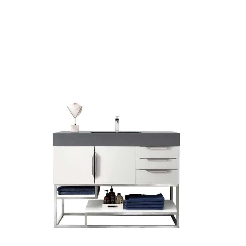 James Martin Vanities Columbia 48" Single Vanity, Glossy White with Brushed Nickel Hardware
