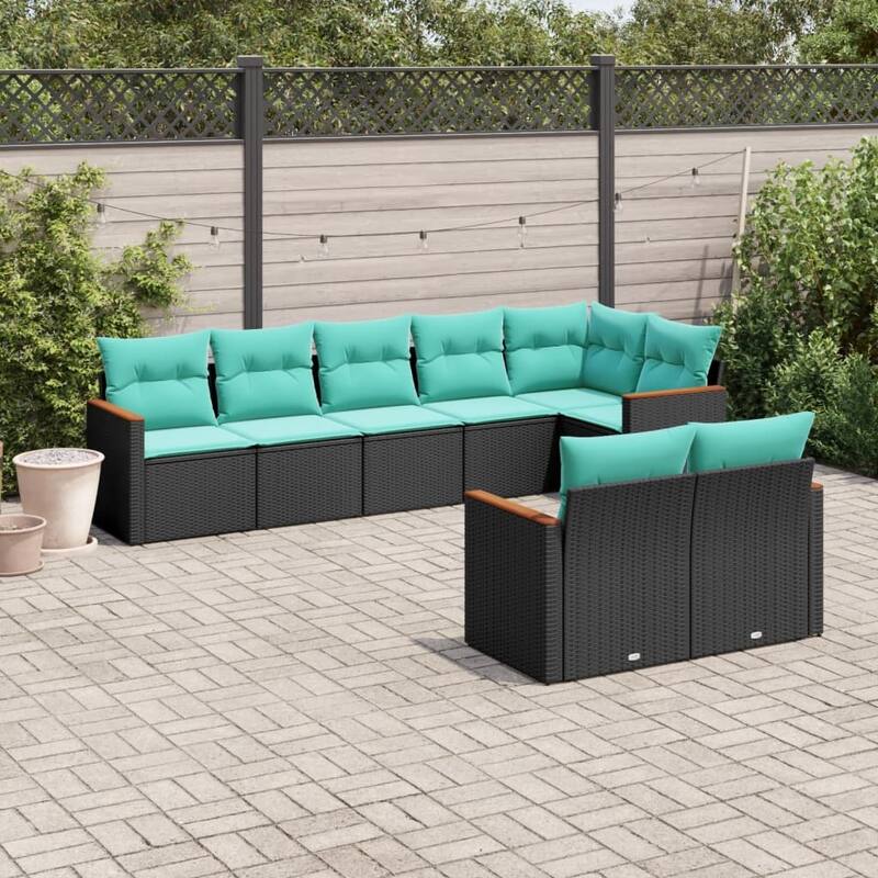 vidaXL 9 Piece Patio Sofa Set with Cushions Black Poly Rattan - 93.2x27.2x93.2-without table