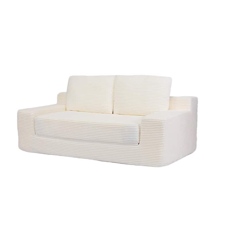 Floor Corduroy Deep Seat Loveseat Sofa with Folding Mattress Convertible Sleeper Sofa Bed with Reversible Cushion and Pillows