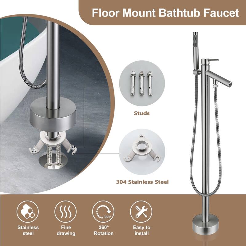Topcraft Floor Mounted Bathtub Filler with Handheld Showerhead