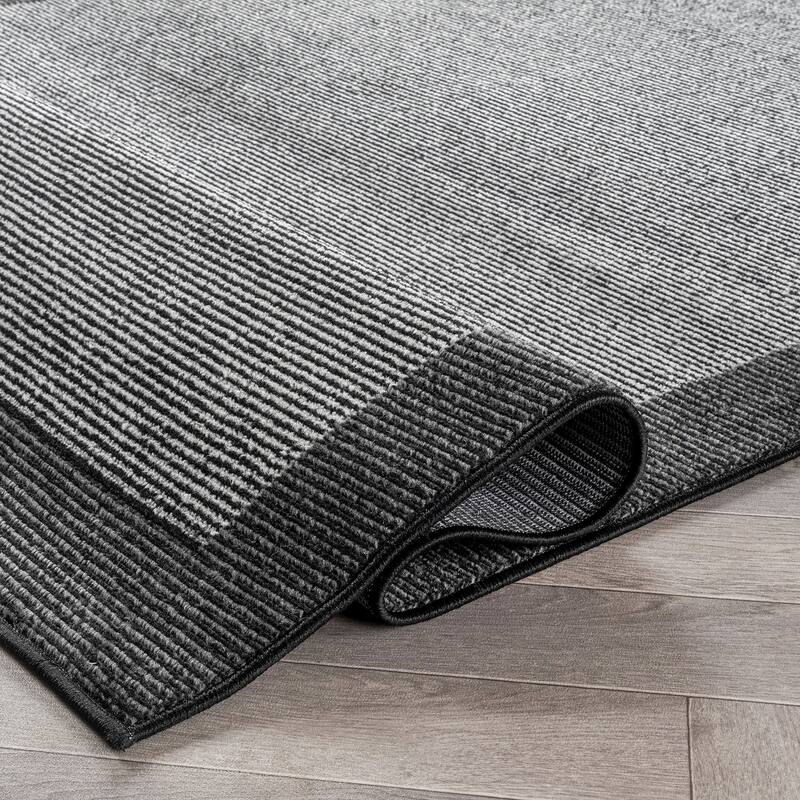 Modern Geometric Stripe Bordered Area Rug for Living Room, Bedroom, or Entryway - Low Pile Indoor Rug