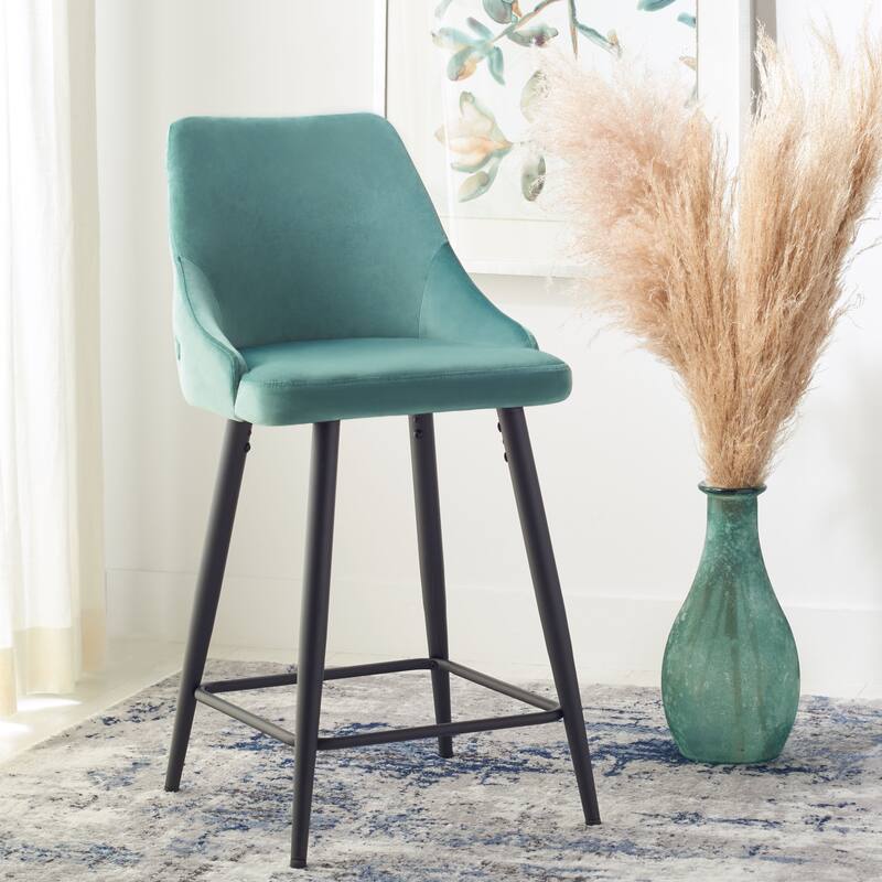 SAFAVIEH Nathalie 24-inch Counter Stool - 22.4" x 18.2" x 36.6" - 22Wx18Dx31H - Seafoam/Black