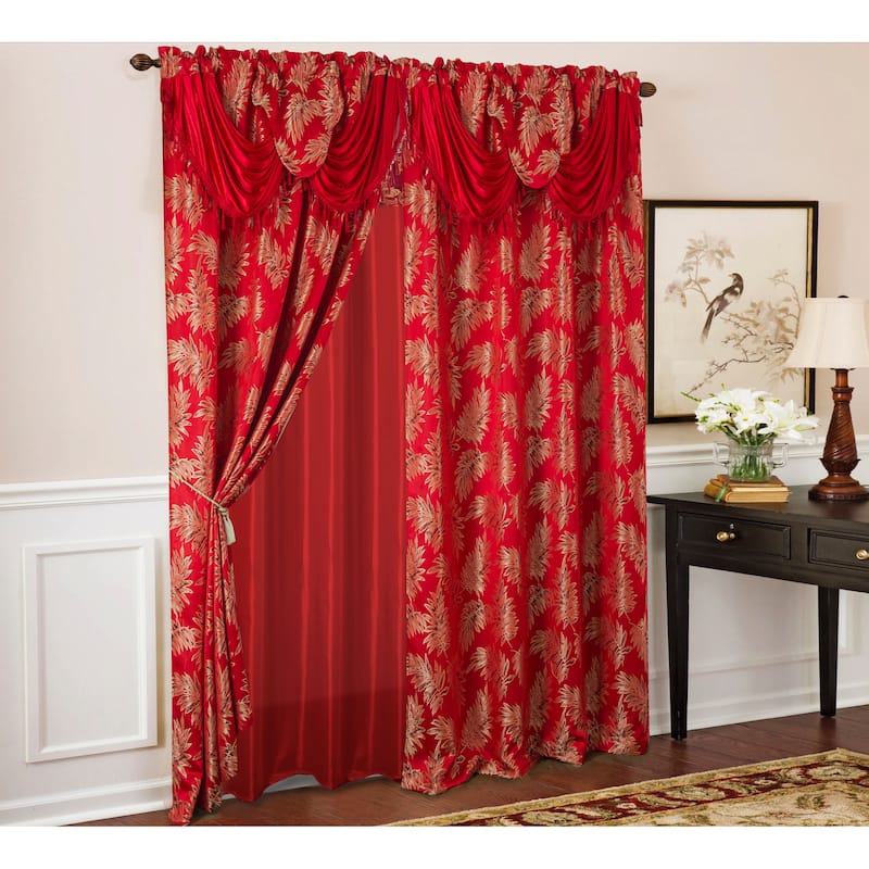 Gracewood Hollow Bao Textured Floral Jacquard Single Rod Pocket Curtain Panel w/ Attached 18-inch Valance - 54 x 84 in.