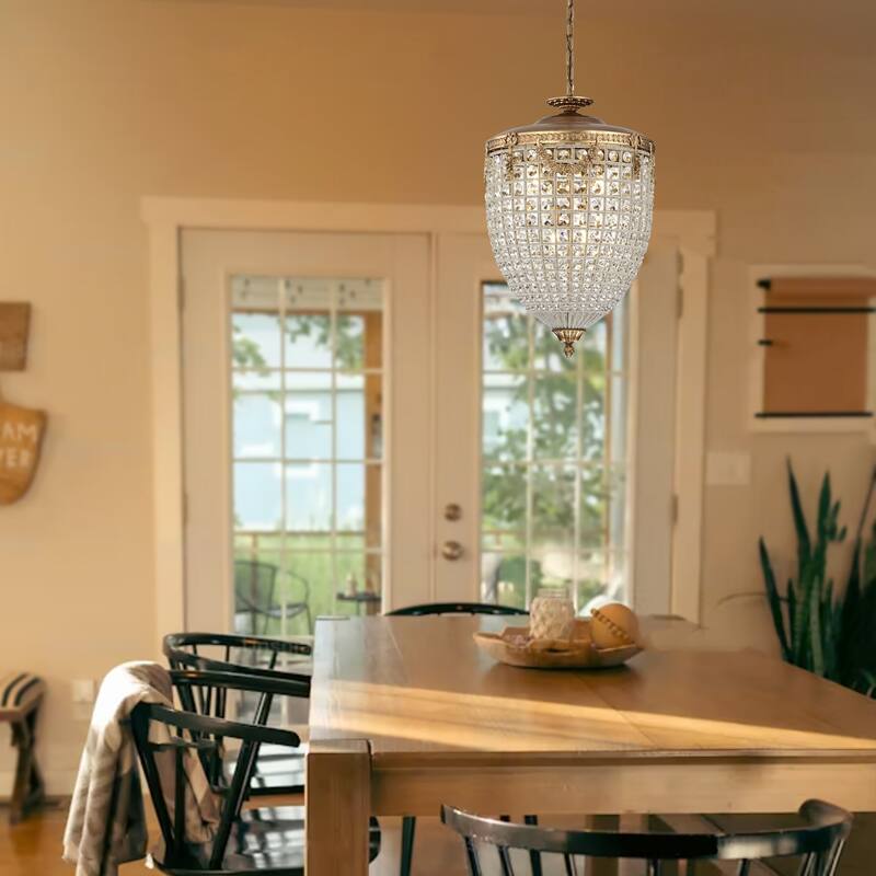 Antiqued 4-Light Glam Chandelier with Crystal Beaded for Living Room