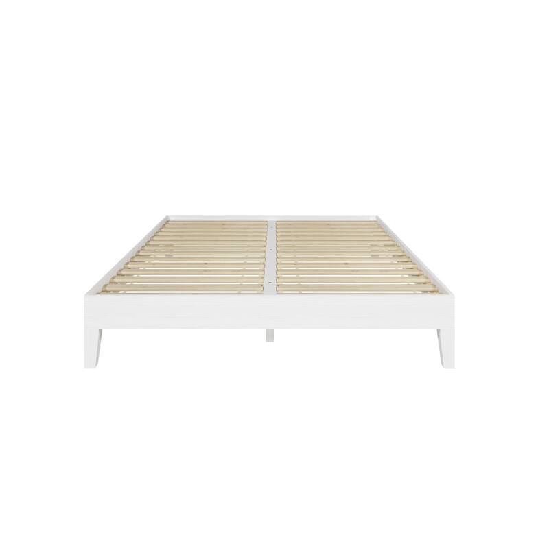 White Queen Platform Bed with Under Bed Storage and 28-Slat Dual-Zone System
