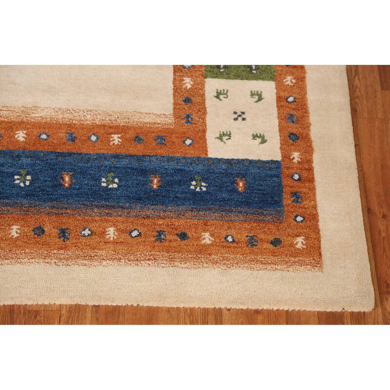 Tribal Geometric Gabbeh Area Rug Modern Hand-Tufted Wool Carpet - 5'3" x 7'7"