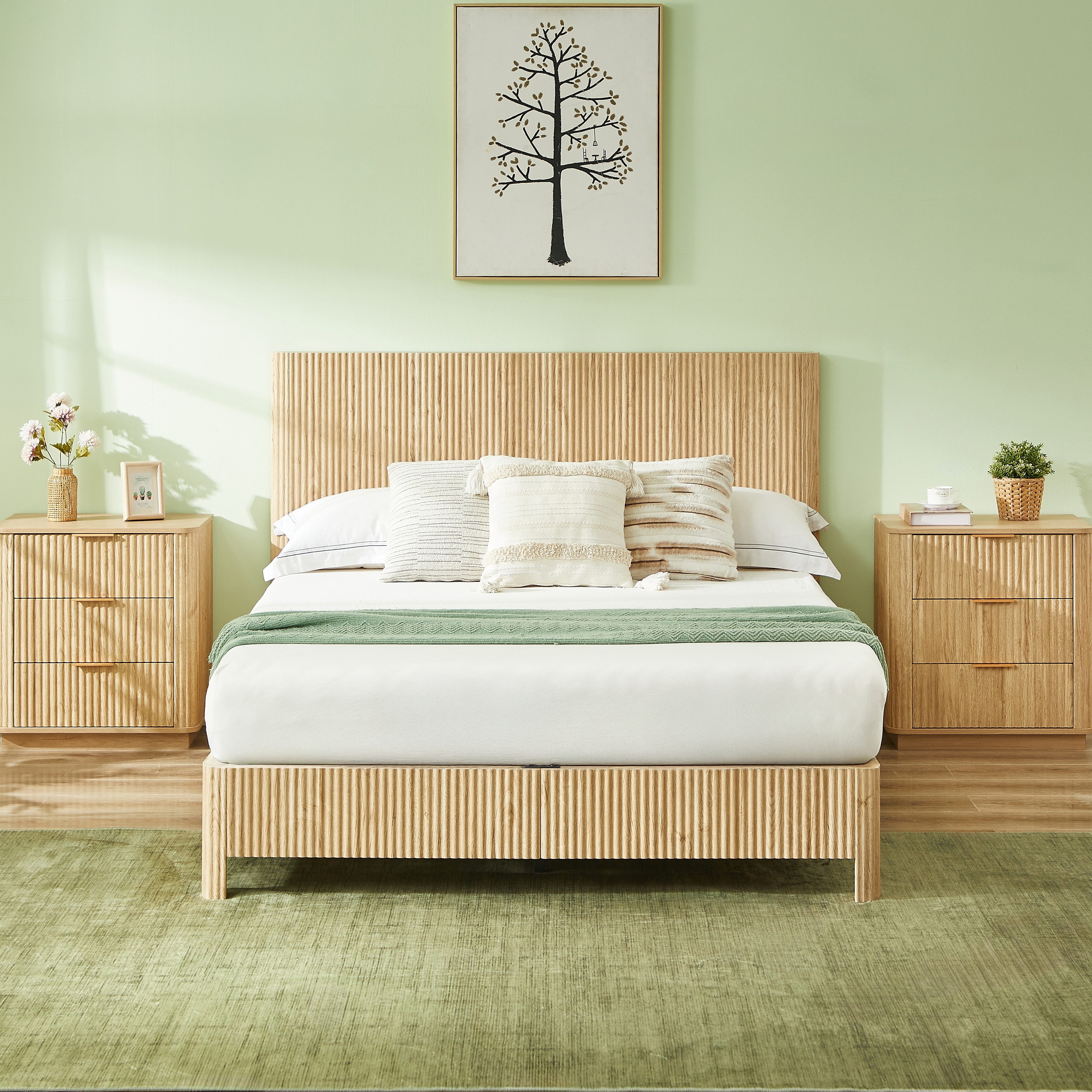 Wave Curve Wood Platform Bed For Bedroom