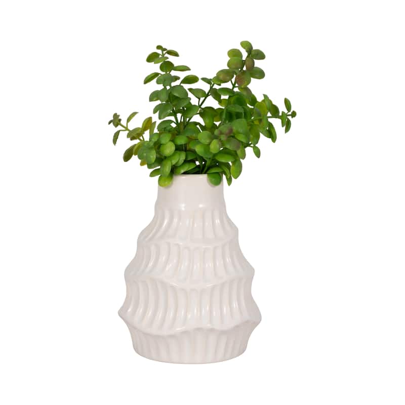 Sagebrook Home White Round Ceramic Wavy Vase