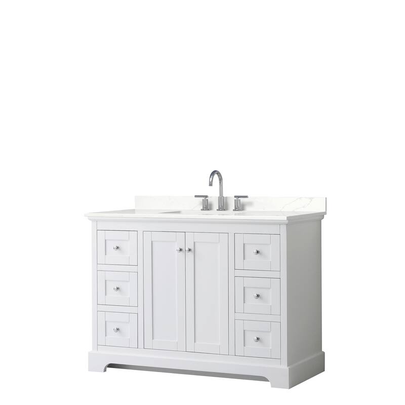 Avery 48-inch Single Vanity, Quartz Top - White, Chrome Trim, Giotto Quartz Top