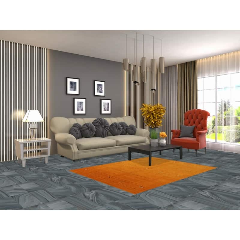 Orange Tribal Gabbeh Indian Rug Handmade Modern Wool Carpet - 4'2" x 5'7"
