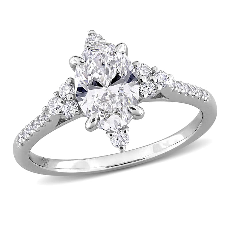 1 1/2ct TW Oval Round-Cut Lab-Grown Diamond Engagement Ring in 14k White Gold