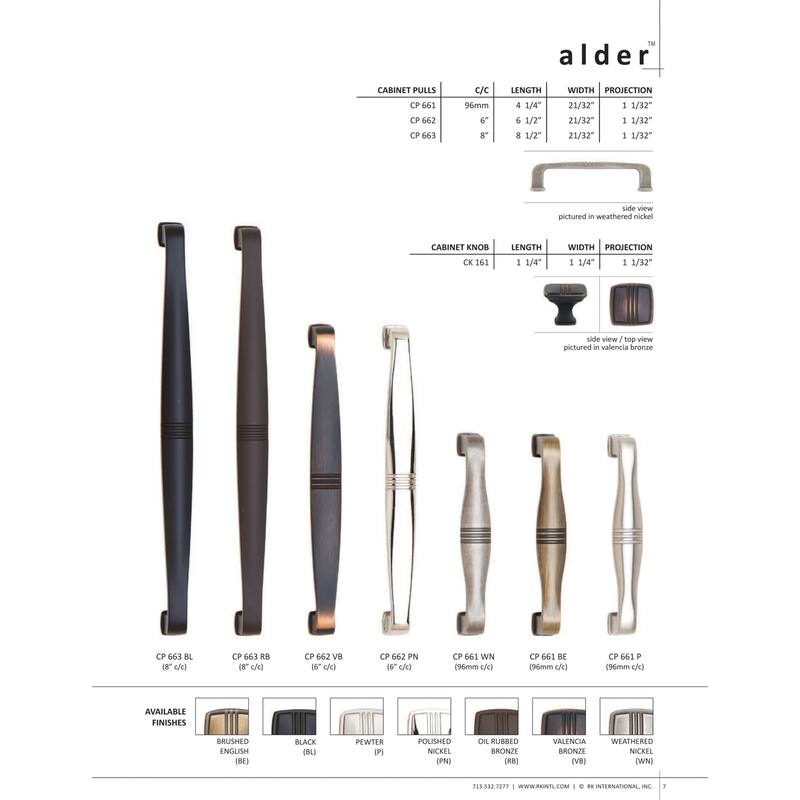 RK International Alder 6 Inch Center to Center Handle Cabinet Pull