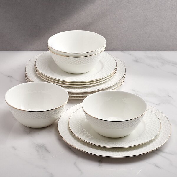 Mikasa Trellis Gold 12-Piece Dinnerware Set, Service for 4 - Bed