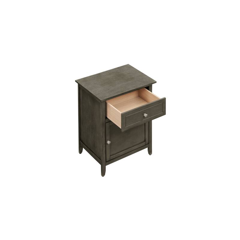 Grey Nightstand 25x19x15 Transitional Bedside Table with Three Drawers, Compact Size and Practical Bedroom Organization