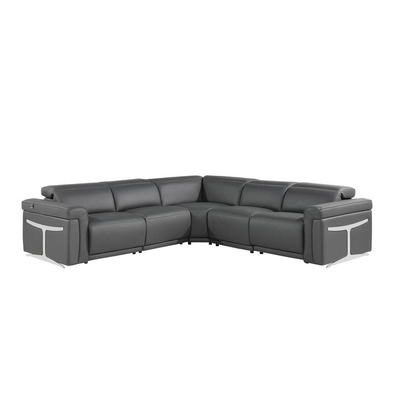 HomeRoots Gray Italian Leather Modular L Shaped Five Piece Corner Sectional