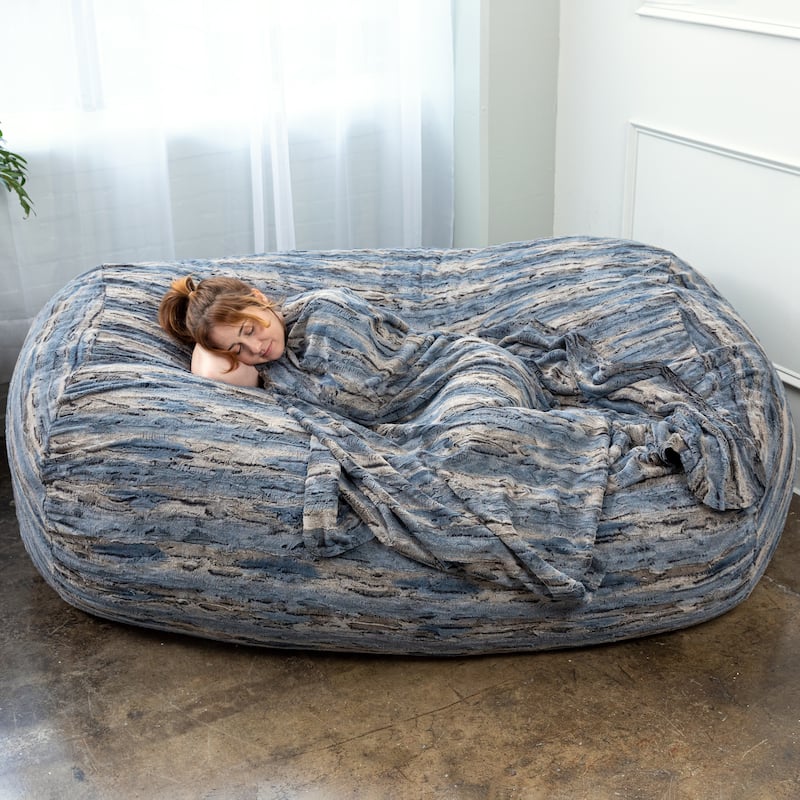 Jaxx Grand Lounger 7 Foot Bean Bag Sofa For Adults - Luxe Faux Fur - Indigo Fox