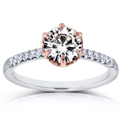Kobelli 1.12 Carats Moissanite & Natural Diamond Solid 14k Two-Tone Gold Round Rose Crown Ring