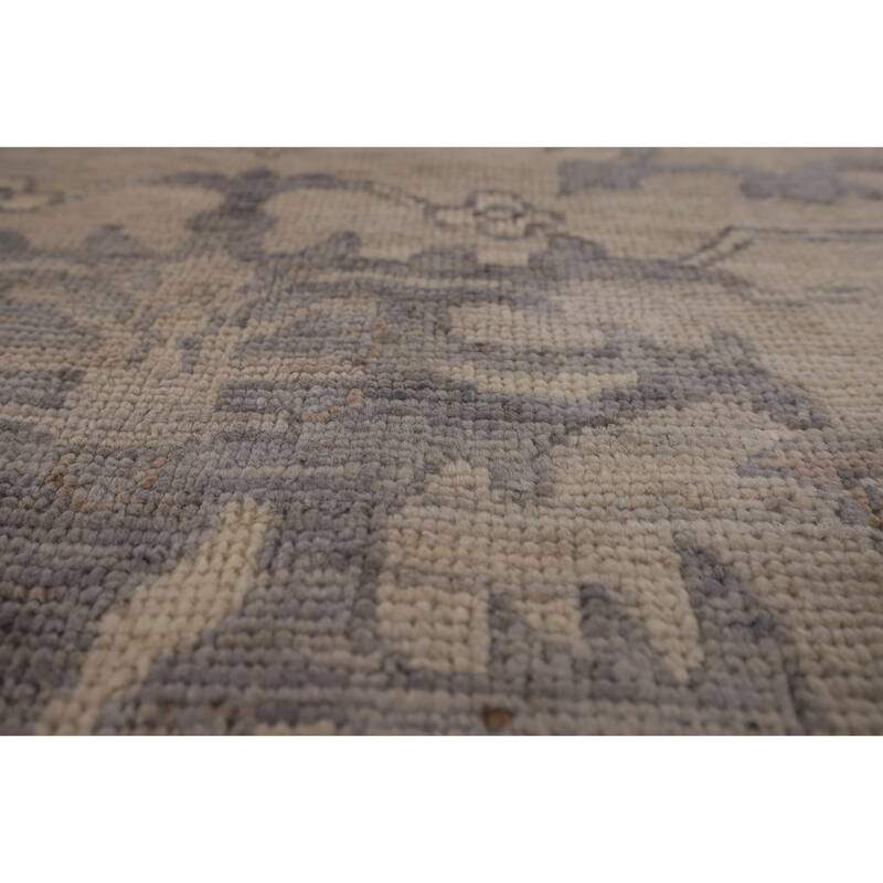 Floral Beige Oushak Turkish Area Rug Hand-Knotted Wool Carpet - 7'8"x 9'7"