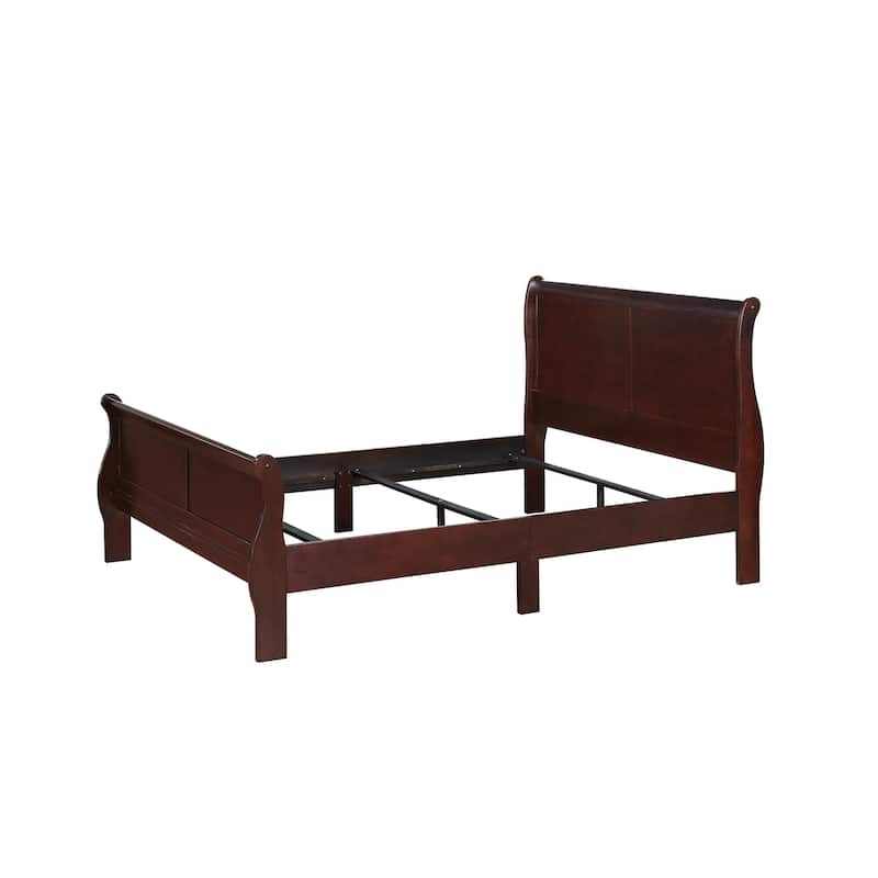 Queen Size Solid Wood Sleigh Bed with Louis Philippe Style