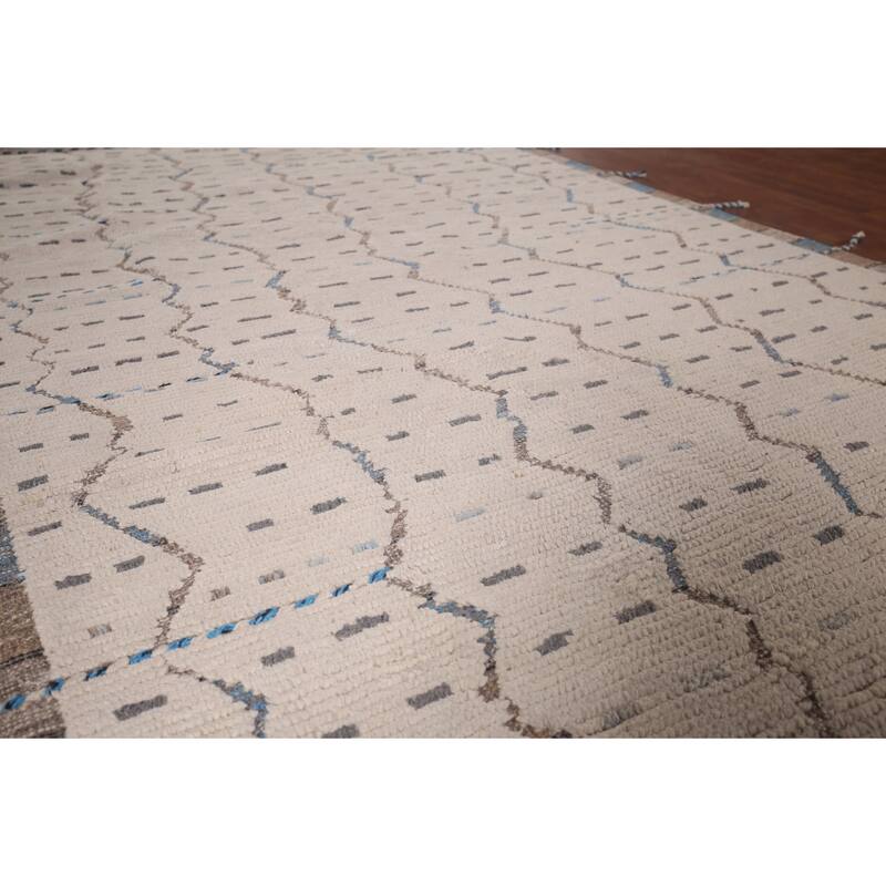 Ivory Striped Moroccan Oriental Area Rug Hand-Knotted Wool Carpet - 6'0"x 9'10"