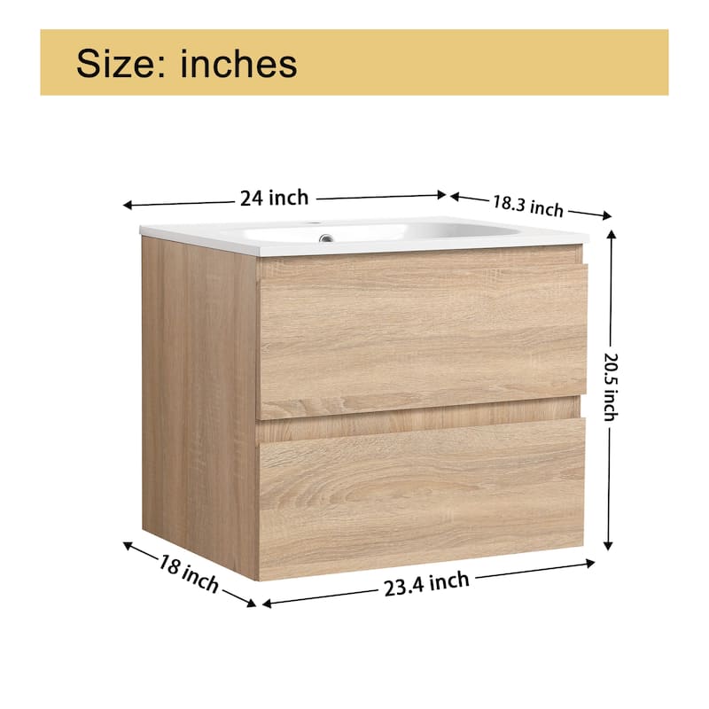 Malwee 24"/30" Floating Bathroom Vanity, Wall Mounted Bathroom Vanity with Resin Sink,2 Soft Close Drawers