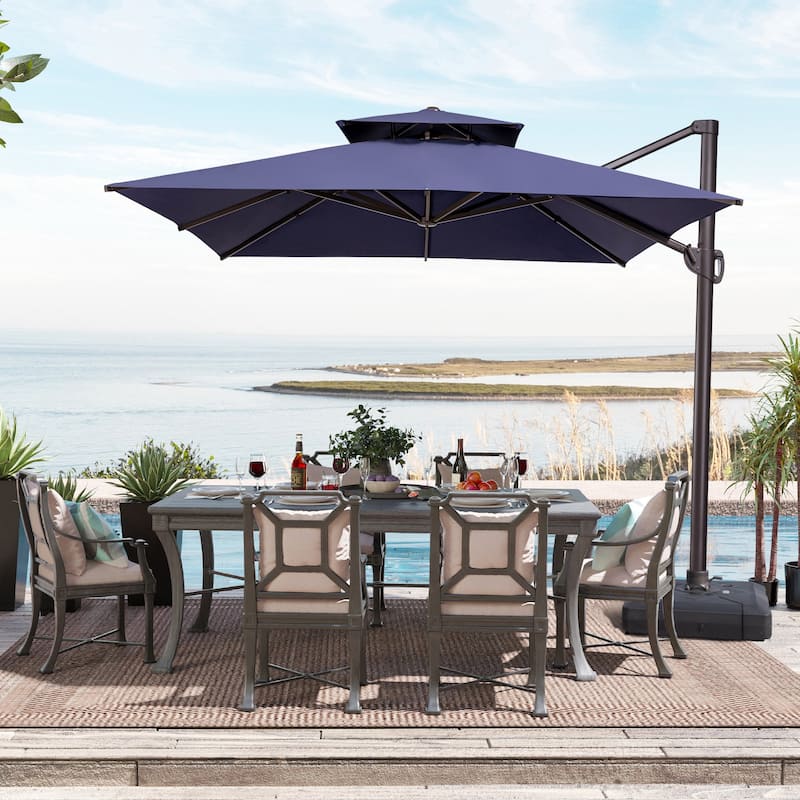 Outdoor Double Top Square 10 FT Offset Cantilever Hanging Patio Umbrella