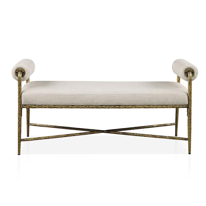 247 Shop At Home Lalia Modern 4-Piece Upholstered Hammered Metal Camelback Bedroom Set with 2 Nightstands