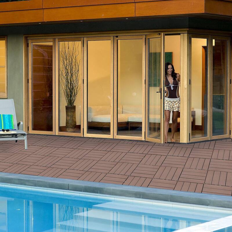 11.8" x 11.8" square wood-plastic composite deck tiles