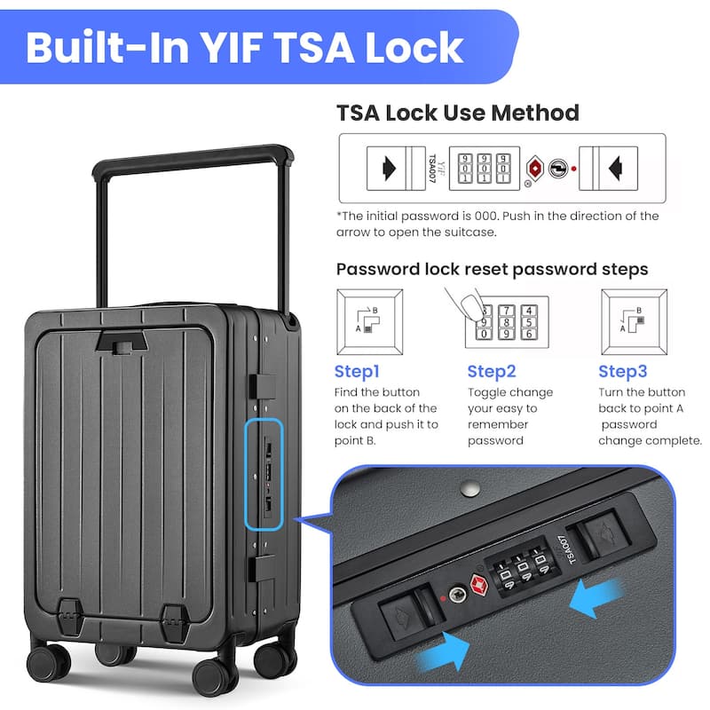 Aluminum Frame 20 Inch with Front Open Carry-on Luggage