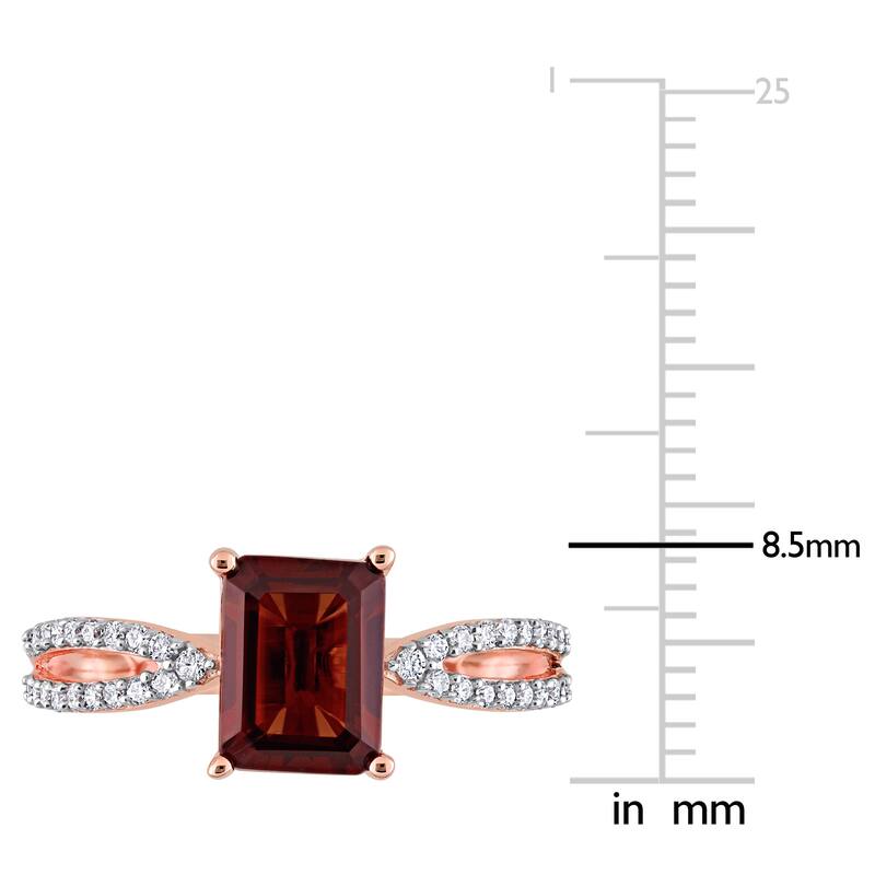 Miadora Octagon-cut Garnet and 1/5ct TDW Diamond Split Shank Cocktail Ring in 14k Rose Gold