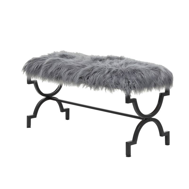 Grey or White Gold Metal Frame Plush Fabric Glam Vanity Bench Stool