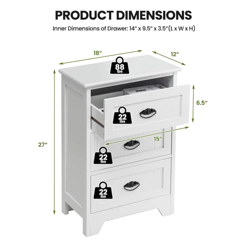 Gymax 2 PCS 3 Drawers Nightstand End Table Bedroom Storage Wood Side