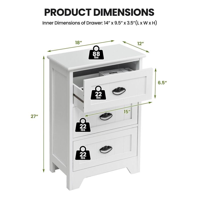 Gymax End Table Nightstand Bedroom Storage w/ 3 Drawers & Wood Slide