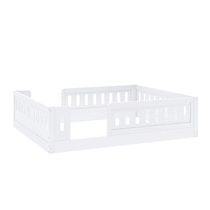 GDFStudio - Modern Wooden Full Size Platform Bed with Guardrail and Storage Shelves