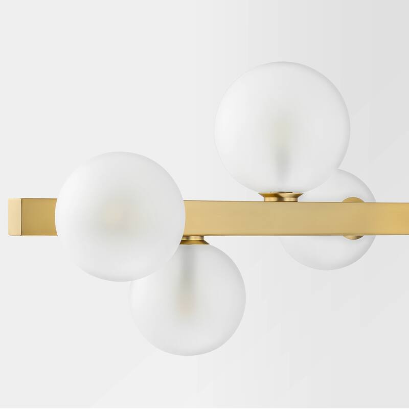 12-Light Modern Linear Cluster Chandelier with Frosted Glass Globes, Mid-Century Modern Pendant Light