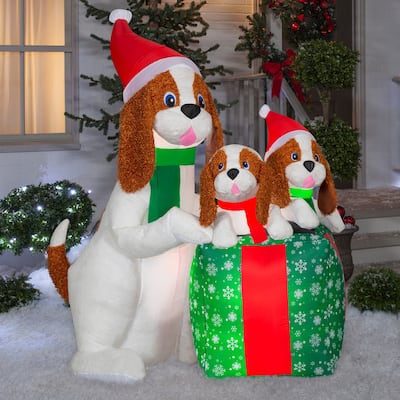 Gemmy Christmas Inflatable Dog Family Scene, 5.5 ft Tall