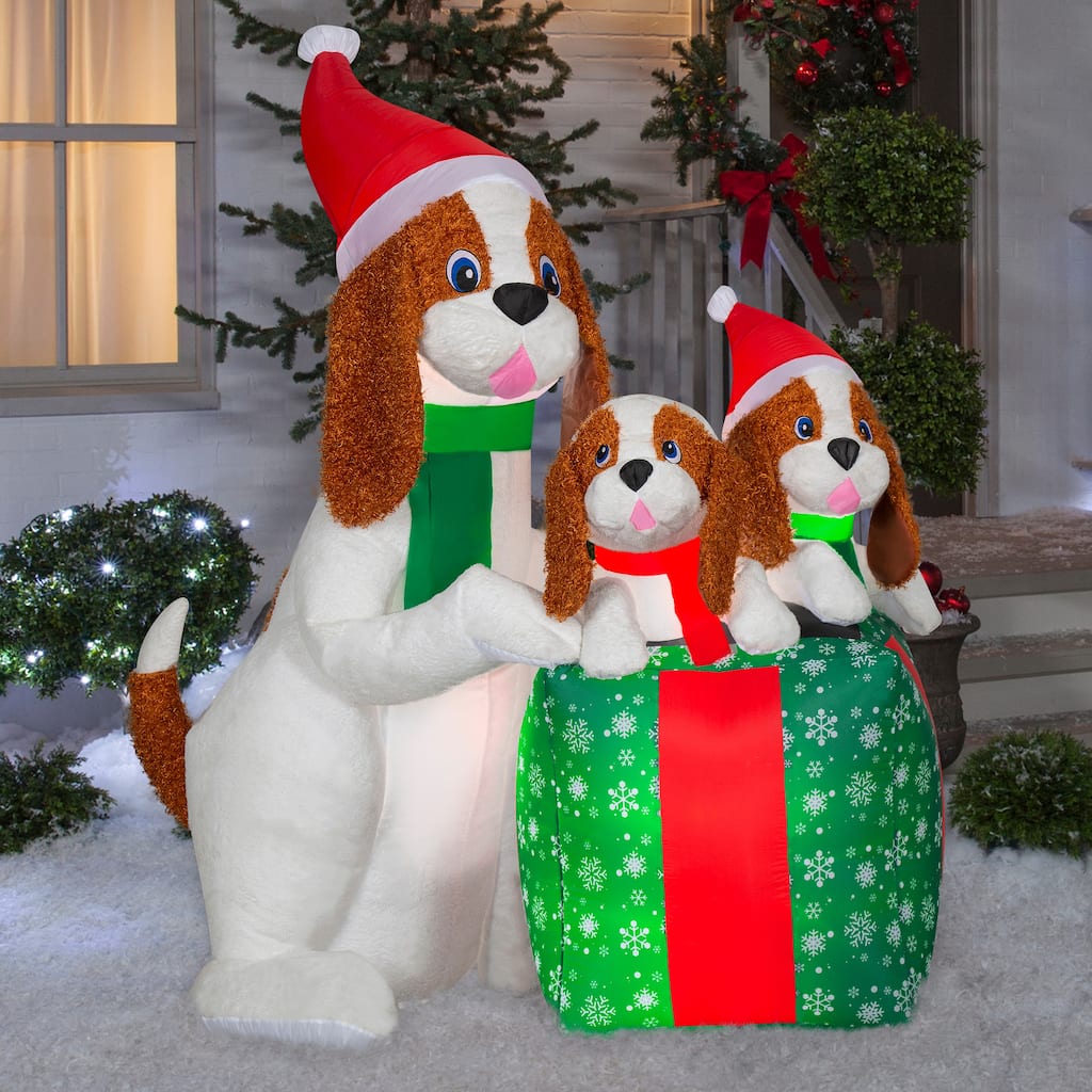 Gemmy Christmas Inflatable Dog Family Scene, 5.5 ft Tall