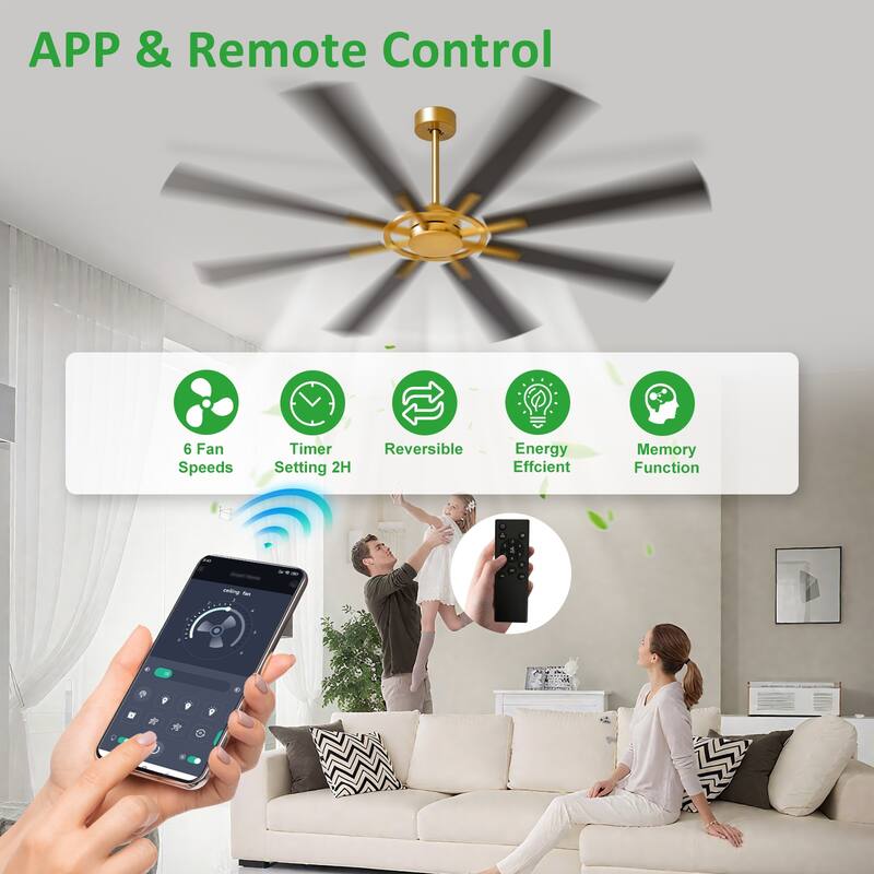 72" large Ceiling Fan for Farmhouse: without Light 8 Blades 5-Speed Timer - with Remote for Big Indoor Outdoor Covered Patio
