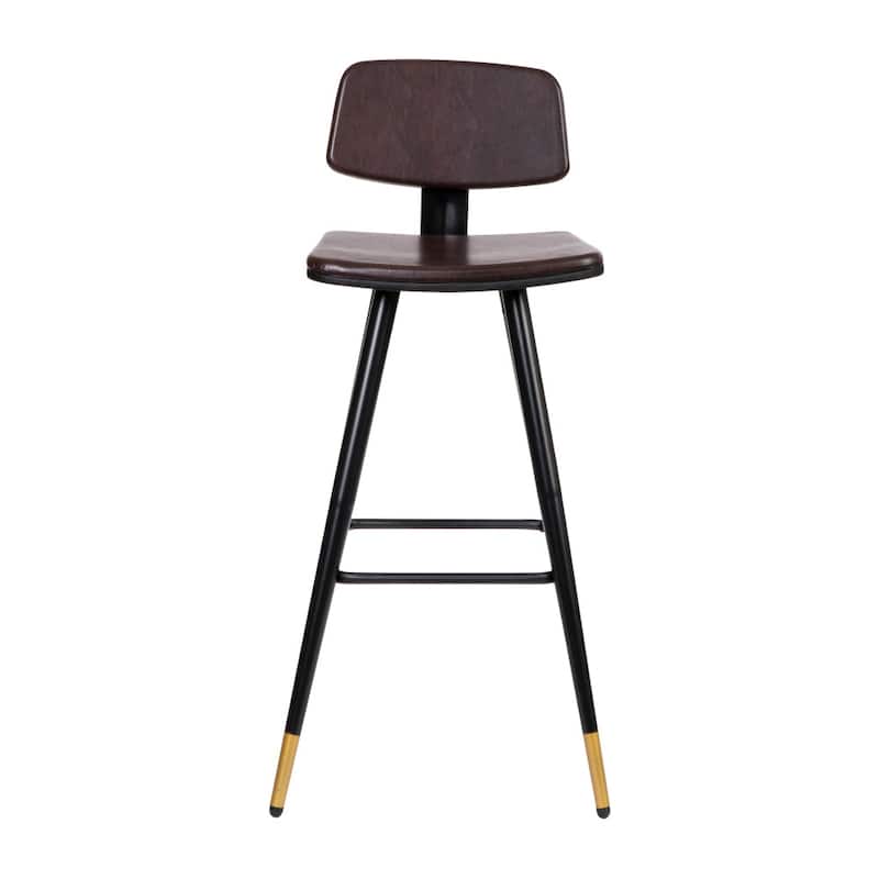 Set of 2 LeatherSoft Barstools with Iron Frame and Gold Tipped Legs