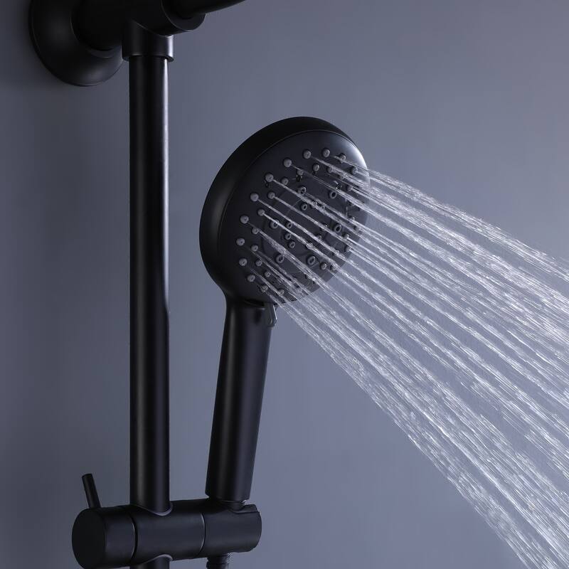 Modland High Pressure 5-Way 10'' Rain Shower Head Black with Handheld Shower Slide Bar