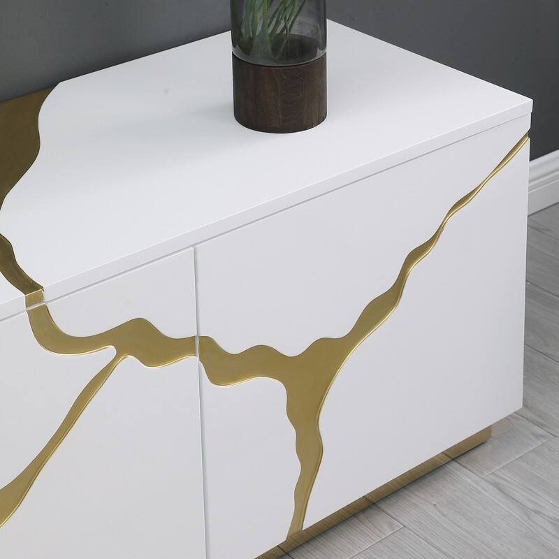 Best Master Furniture Freesia 87" Lacquer TV Stand with Gold Trim - White/Gold