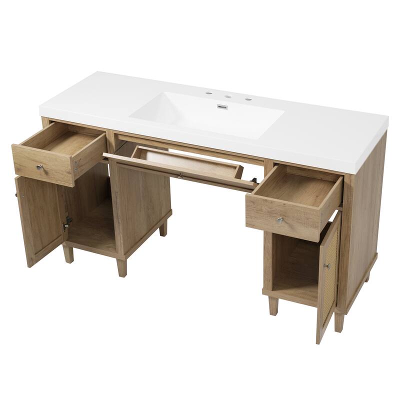 Christopher Knight Home - Aurelia Modern Solid Wood Legs Bathroom Vanity with Spacious Storage and Tip-Out Tray
