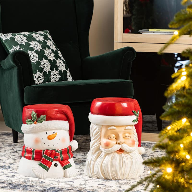 Glitzhome Christmas MGO Santa Snowman Home Stools or Accent Side Table