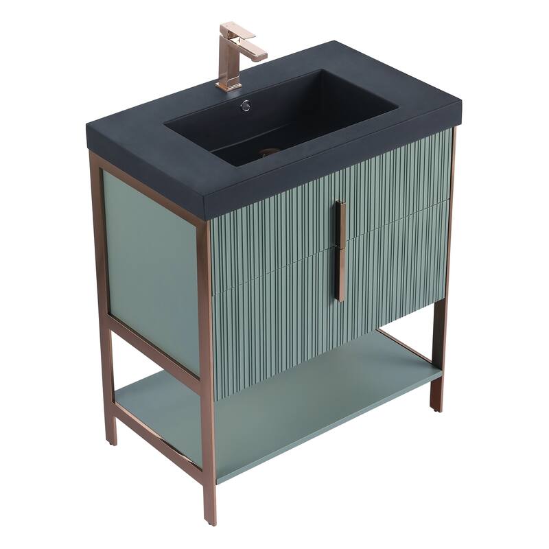 Fine Fixtures Serenity Modern Bathroom Vanity with Black Gel Acrylic Top