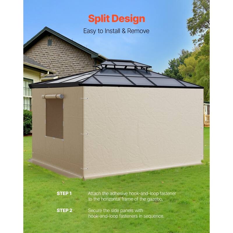 Beige 10x10 Ft Gazebo Replacement Cover Waterproof Sidewalls with Windows and Door Panels - 9.58 × 9.58 ft