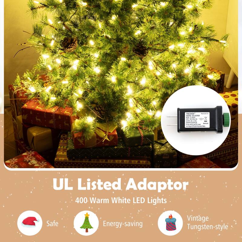 6/7/8 FT Pre-lit Artificial Christmas Tree Hinged Xmas Pine Tree - Green