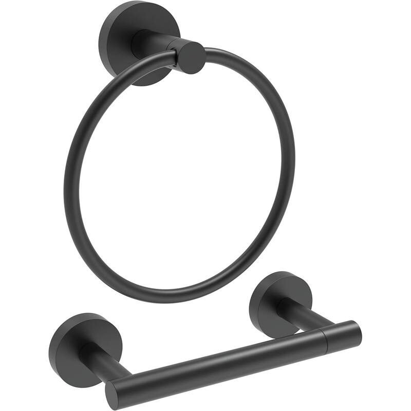 2-Piece Wall Mount Hardware Set 304 Stainless Steel Toilet Paper Holder and Towel Ring - Black
