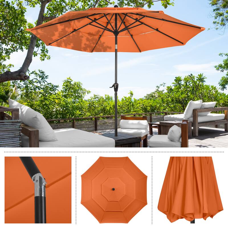 10 ft Patio Umbrella, 3-Tiered Sunshade with Push Button Tilt and Easy-Open Crank, Outdoor Umbrella for Deck, Yard