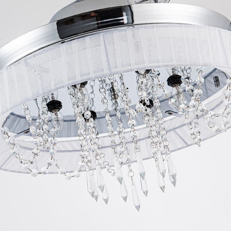 42" Chrome Modern Retractable Chandelier Ceiling Fan with Light and Remote