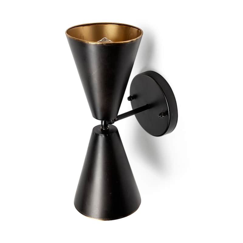 Eris II Black Metal w/ Gold Accent Double-Cone Wall Sconce - Black
